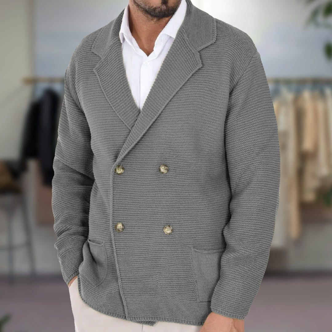 Classic ribbed jumper with front button fastening and notch collar | Stijn