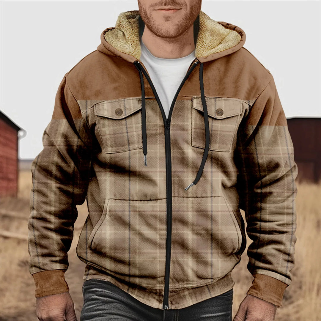 Casual and Cosy Fleece Lined Flannel Jacket for Men with Hood and Zip | Mees