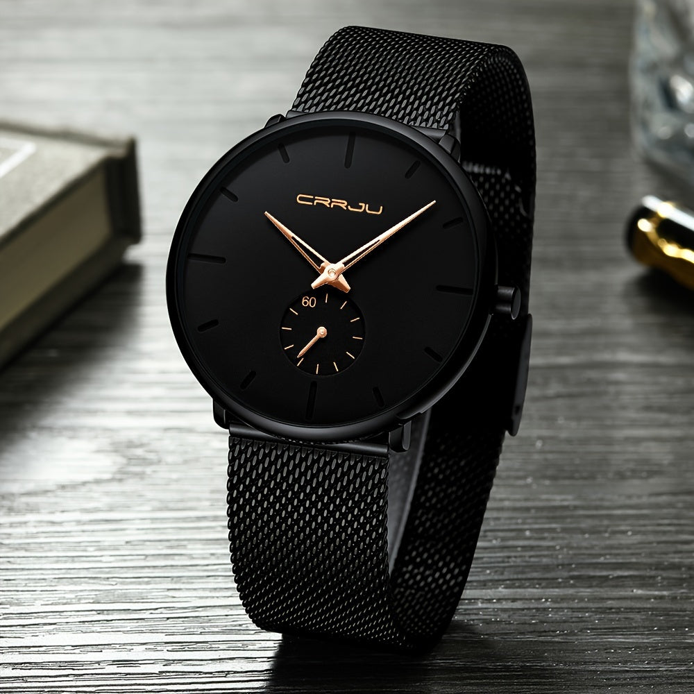 Elegant quartz watch for men with ultra-thin stainless steel bracelet | Timo