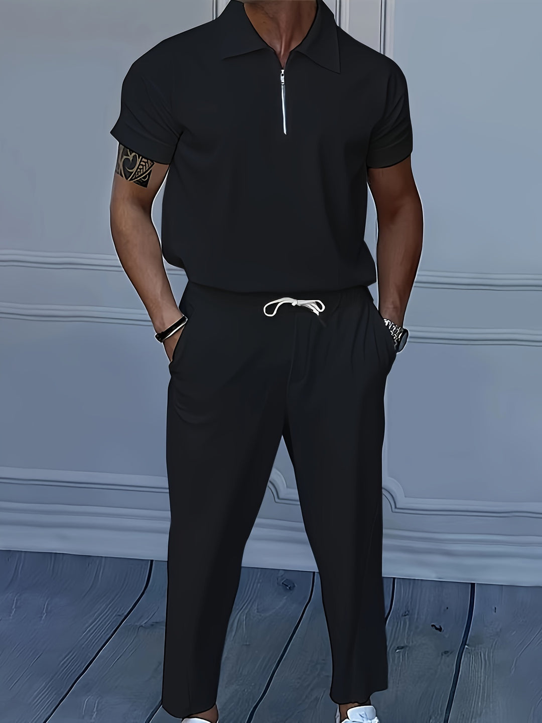 Men's Two-piece Suit | Lapel Collar & Zip Detail | Light Stretch & Comfortable | Summer