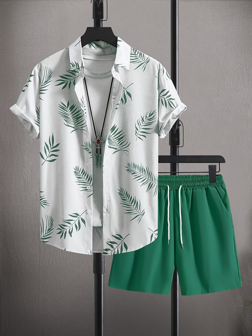 Men's Summer Set | Shirt with Leaf Print & Short | Unique Design | Two-piece