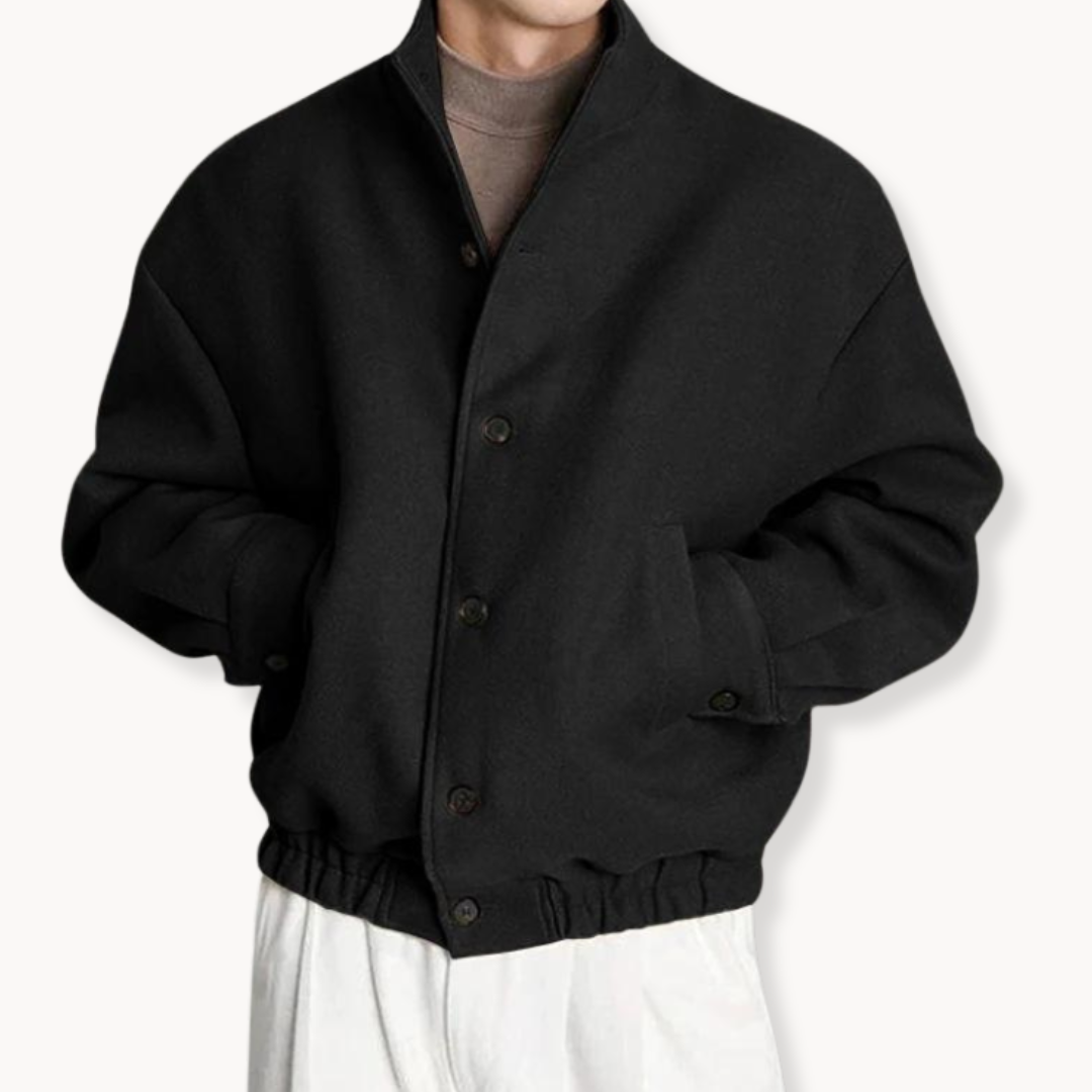 Cosy jacket with high collar and button closure for warmth and style | Joey