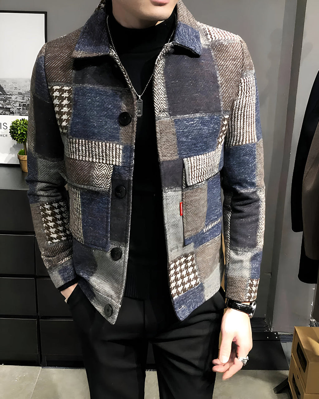 Elegant multi-pattern jacket for men with stylish design and versatile charm | Lars
