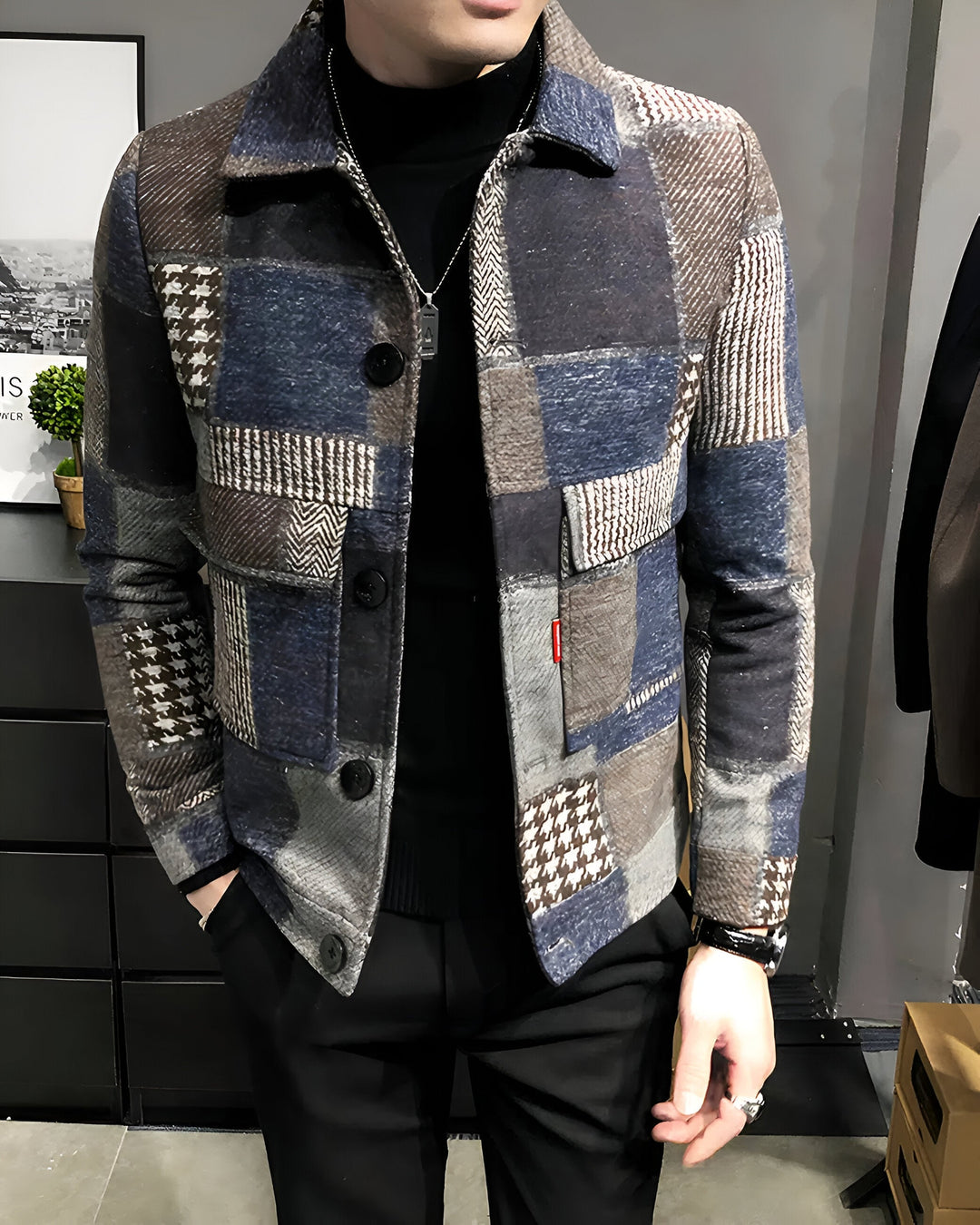 Elegant multi-pattern jacket for men with stylish design and versatile charm | Lars