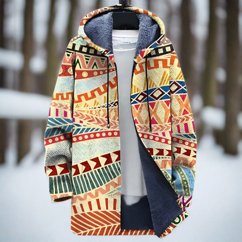 Comfortable and stylish men's winter coat with geometric retro art and classic charm | Fedde