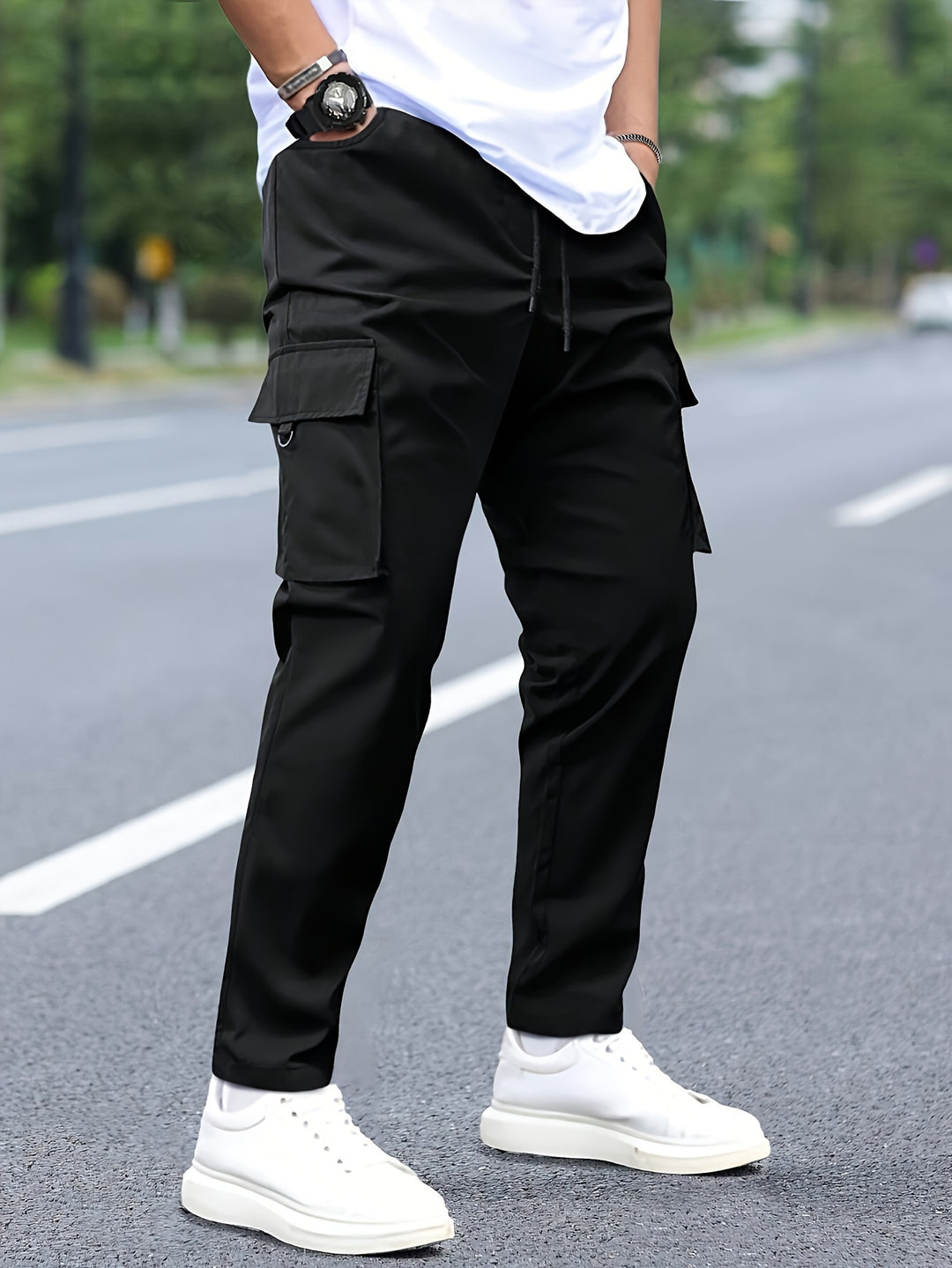 Cargo Trousers Men | Adjustable Waistband | Multiple Pockets | Polyester