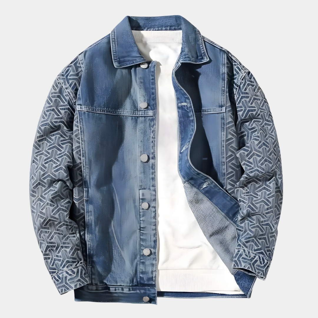 Classic denim jacket for men with wide shoulders and unique rock pattern | Beau