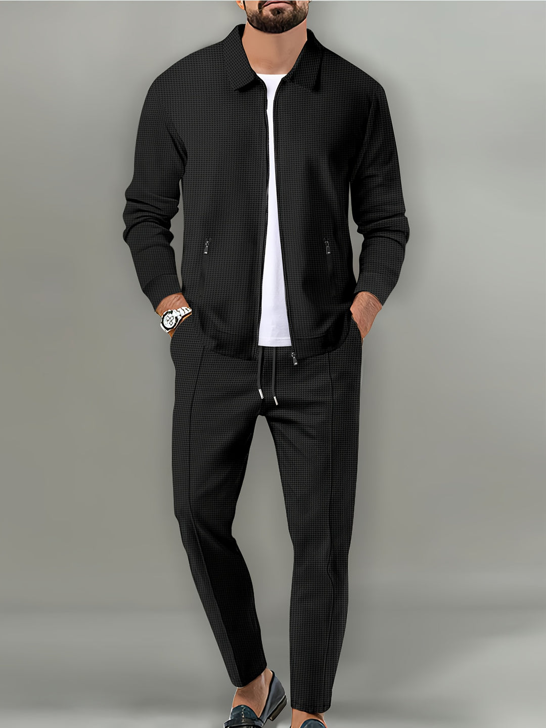 Men's Casual Set | Jacquard Jacket & Trousers | Stylish & Comfortable | Spring & Autumn