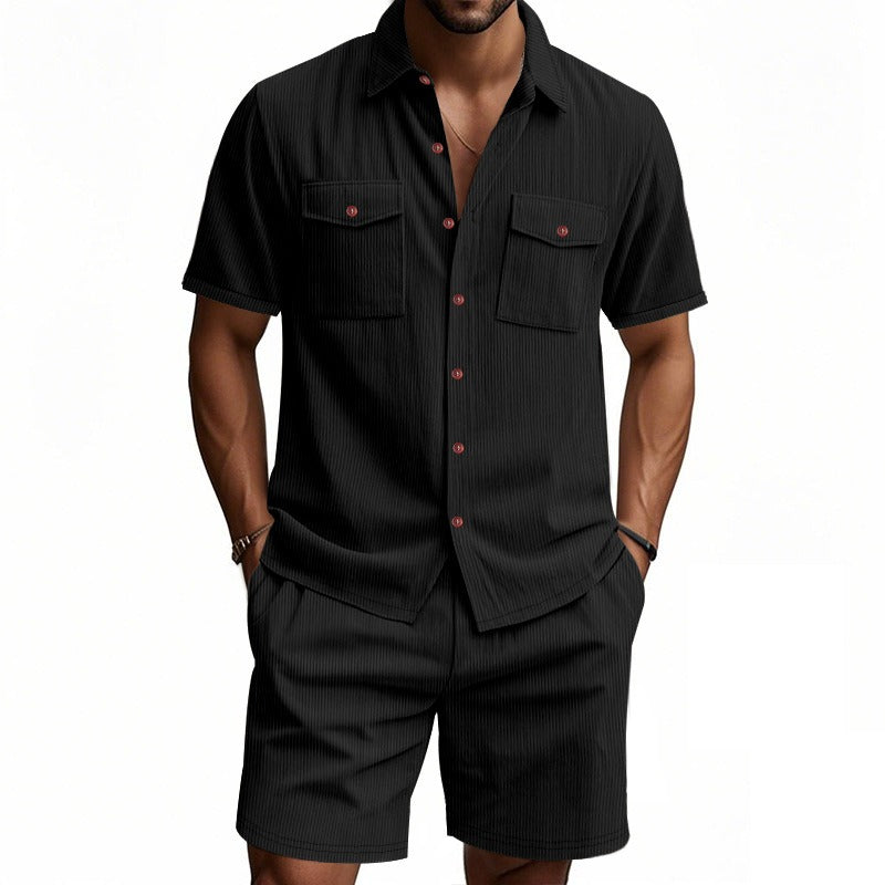 Men's Summer Set | Solid Colour Shirt & Shorts | Stylish & Breathable