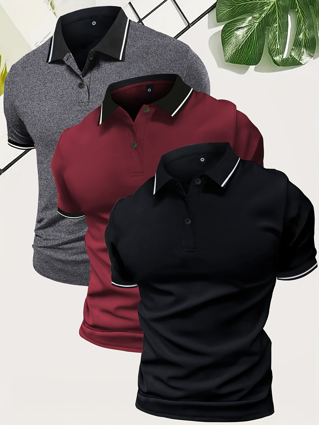 Men's 3 Piece Polo Shirt | Casual & Solid Colour | Lightweight Polyester | Short Sleeve