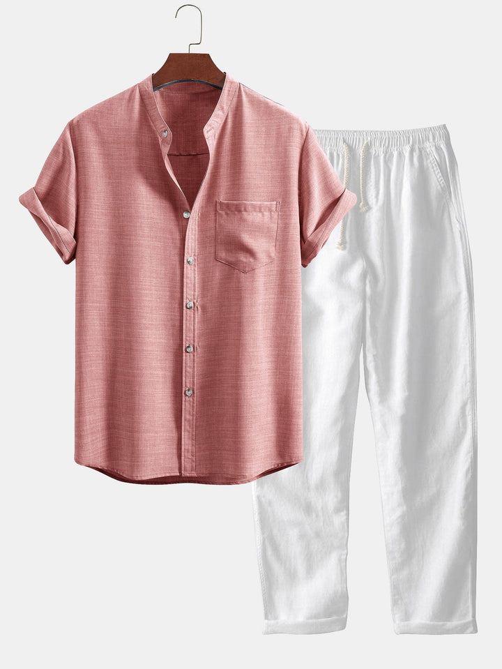 Men's Set | Short-Sleeve Shirt & Straight Trousers | Breathable & Casual | Lightweight