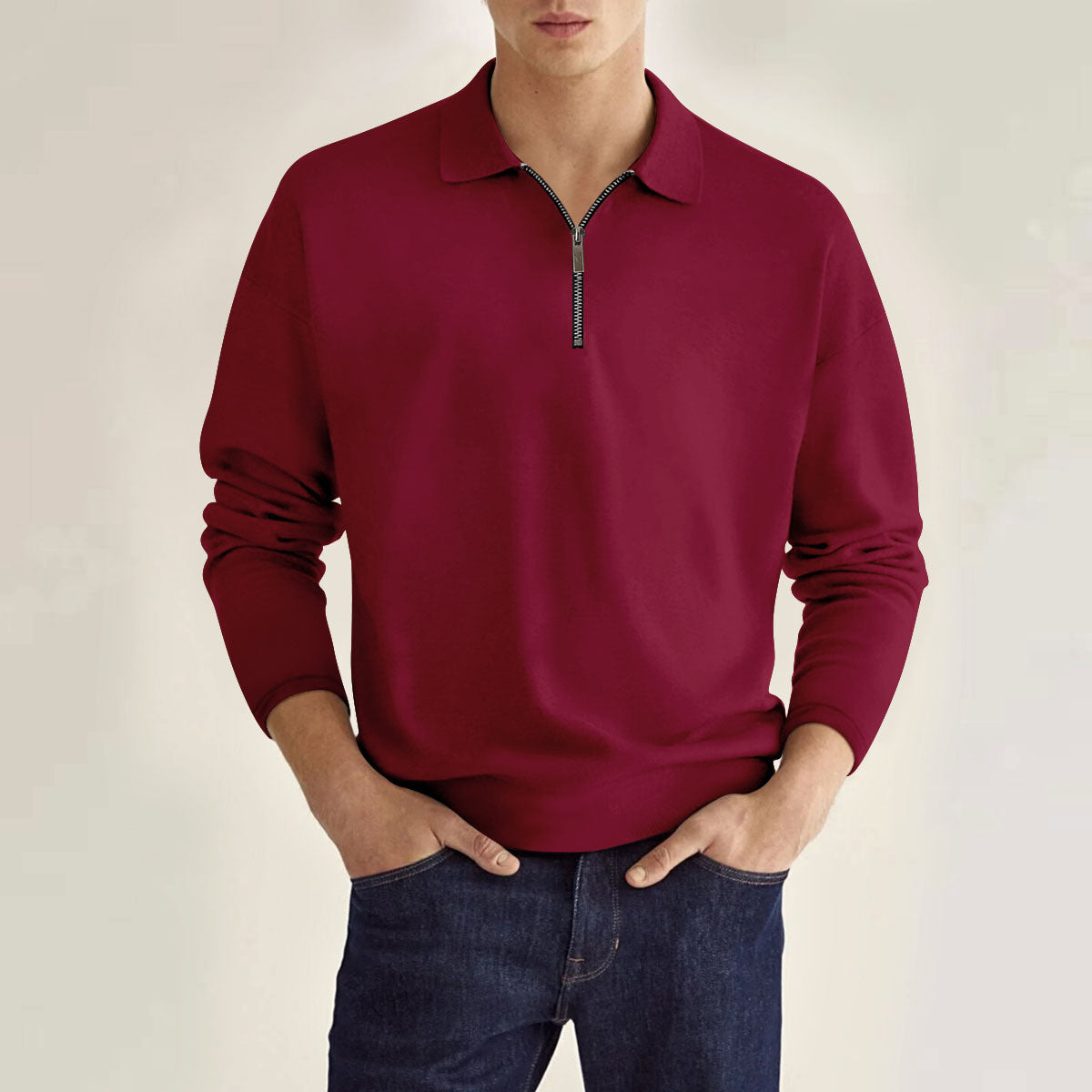 Classic Long Sleeve Zipper Polo Shirt for Men with urabn elegance and unique design | Luuk