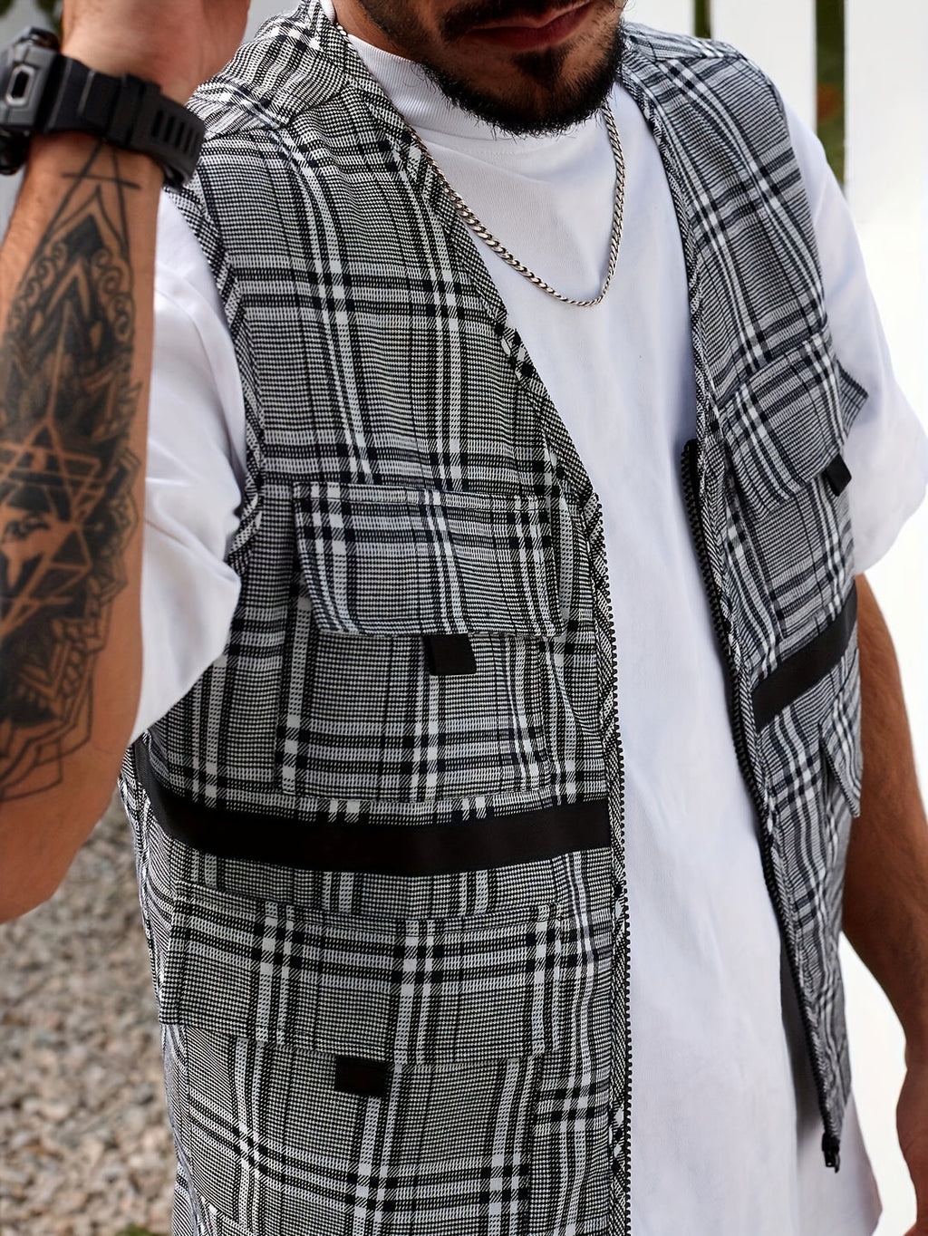 Men's Set | Casual Checkered Vest & Shorts | Breathable Polyester | Summer Fashion with Pockets