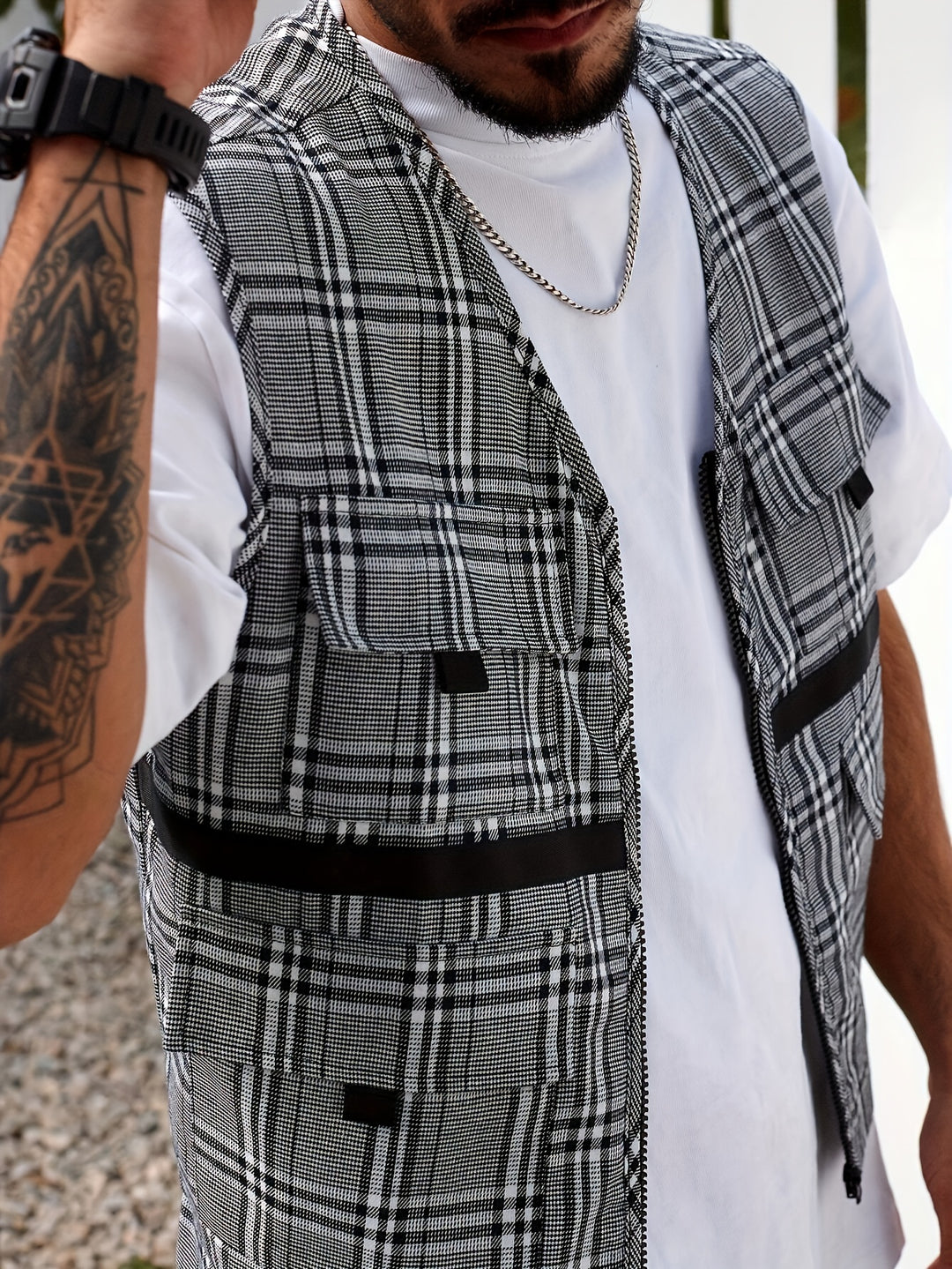 Men's Set | Casual Checkered Vest & Shorts | Breathable Polyester | Summer Fashion with Pockets