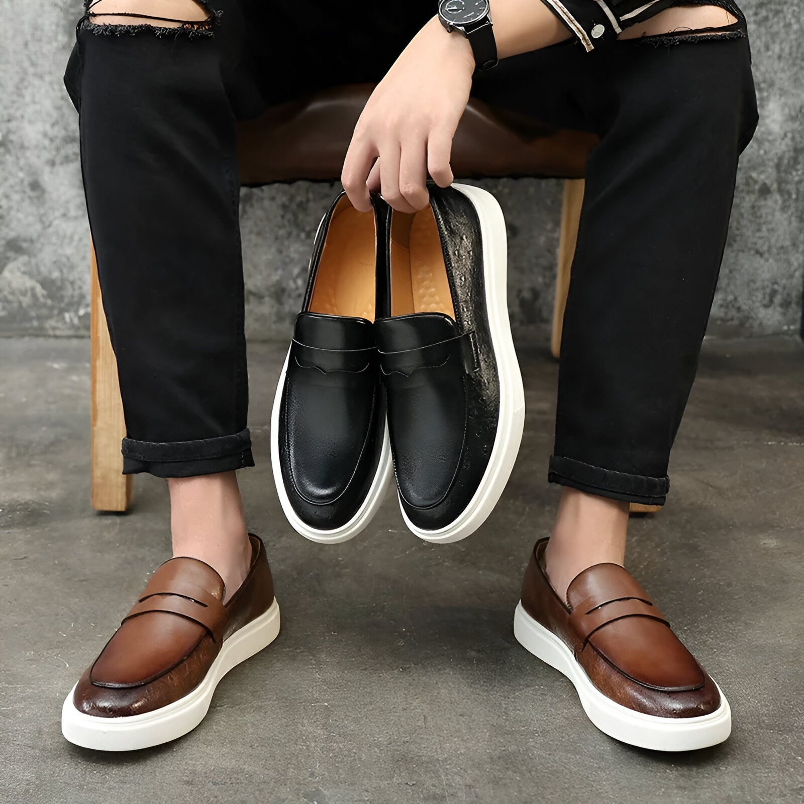 Men's shoes | Leather Slippers | Comfortable Thick Sole | Casual & Tailored