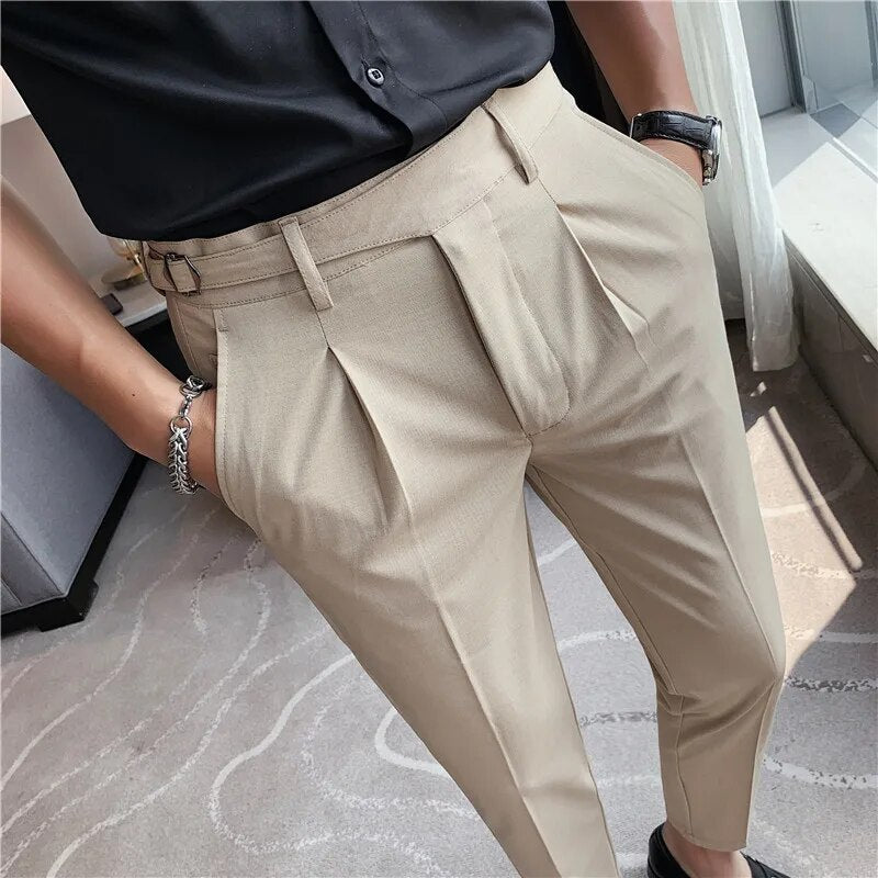 Elegant Slim-Fit Dress Pants for Men with Belt Design and Timeless Refinement | Simon