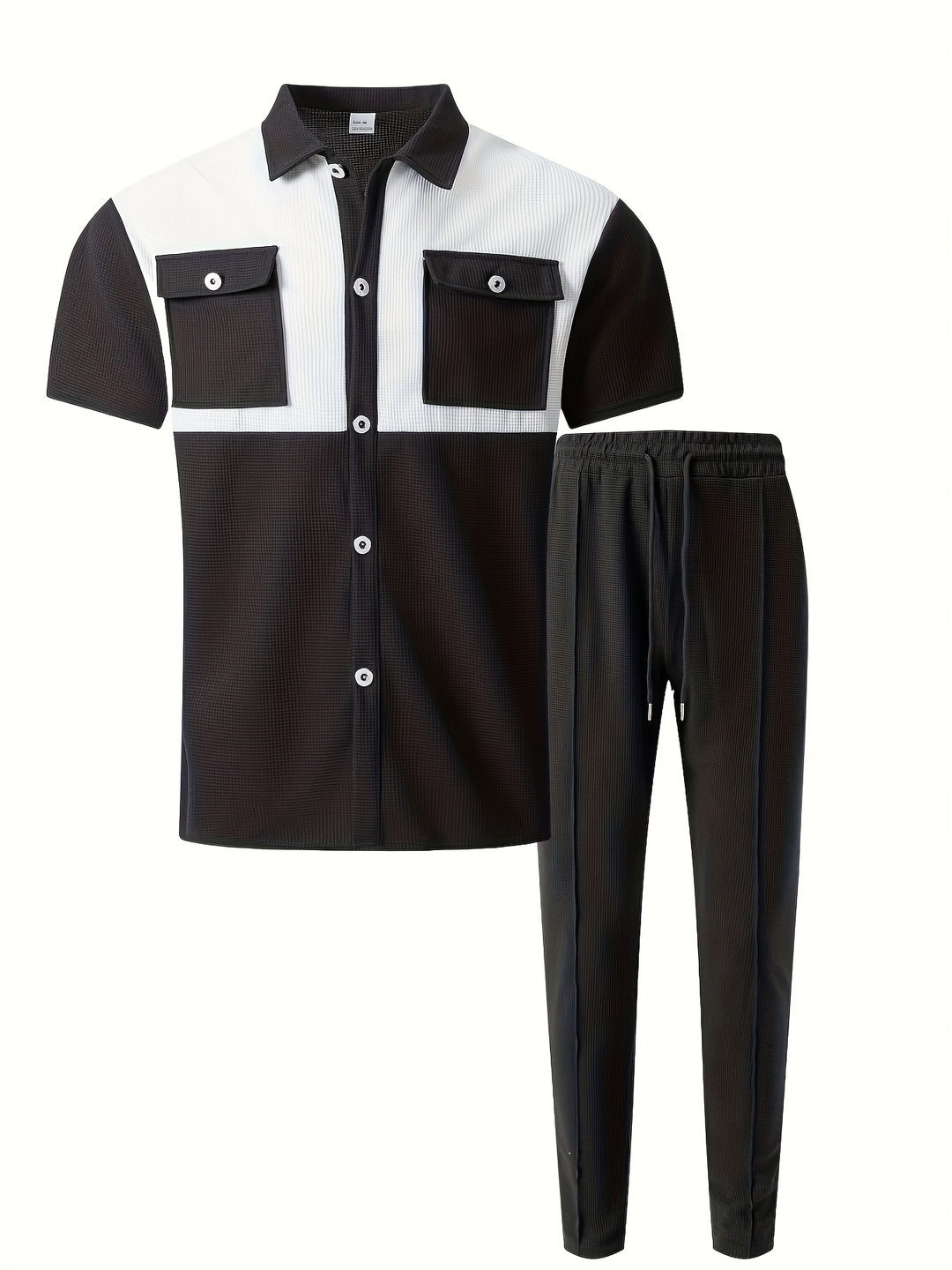Summer Set | Two-piece Men's Set | Waffle Fabric | Casual Shirt & Pants Suit