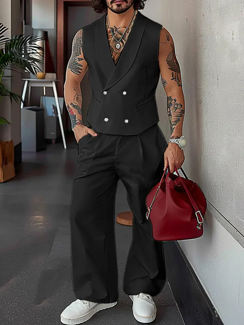 Elegant and stylish men's set with vest and straight-leg trousers for summer look | Alexander