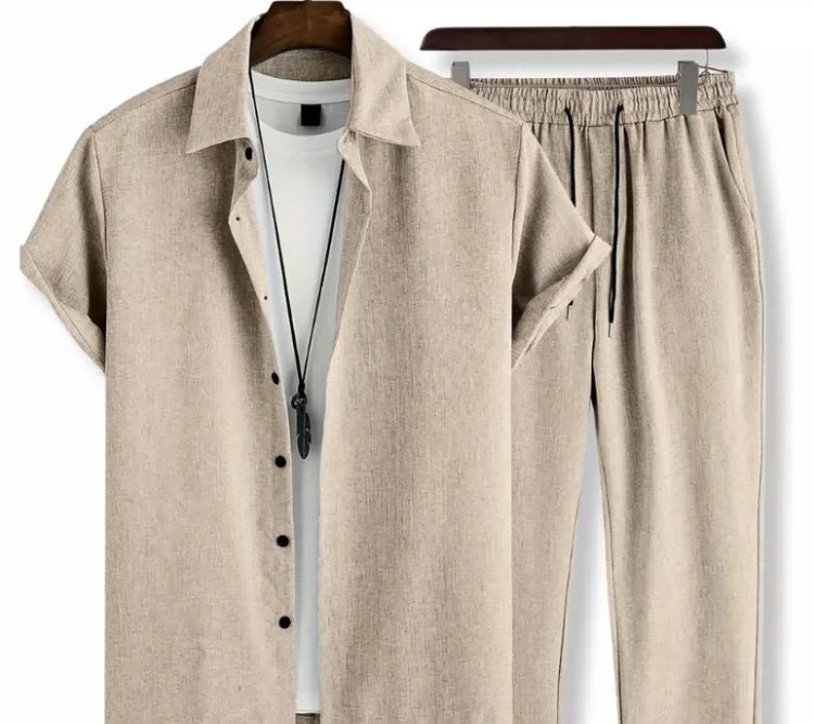 Men's Summer Set | Revers Shirt & Drawstring Trousers | Light Stretch | Polyester