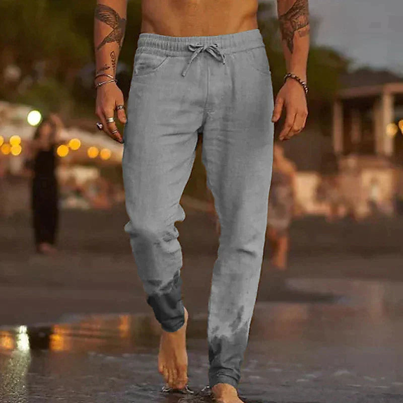 Luxury cotton beach trousers with drawstring | Jari