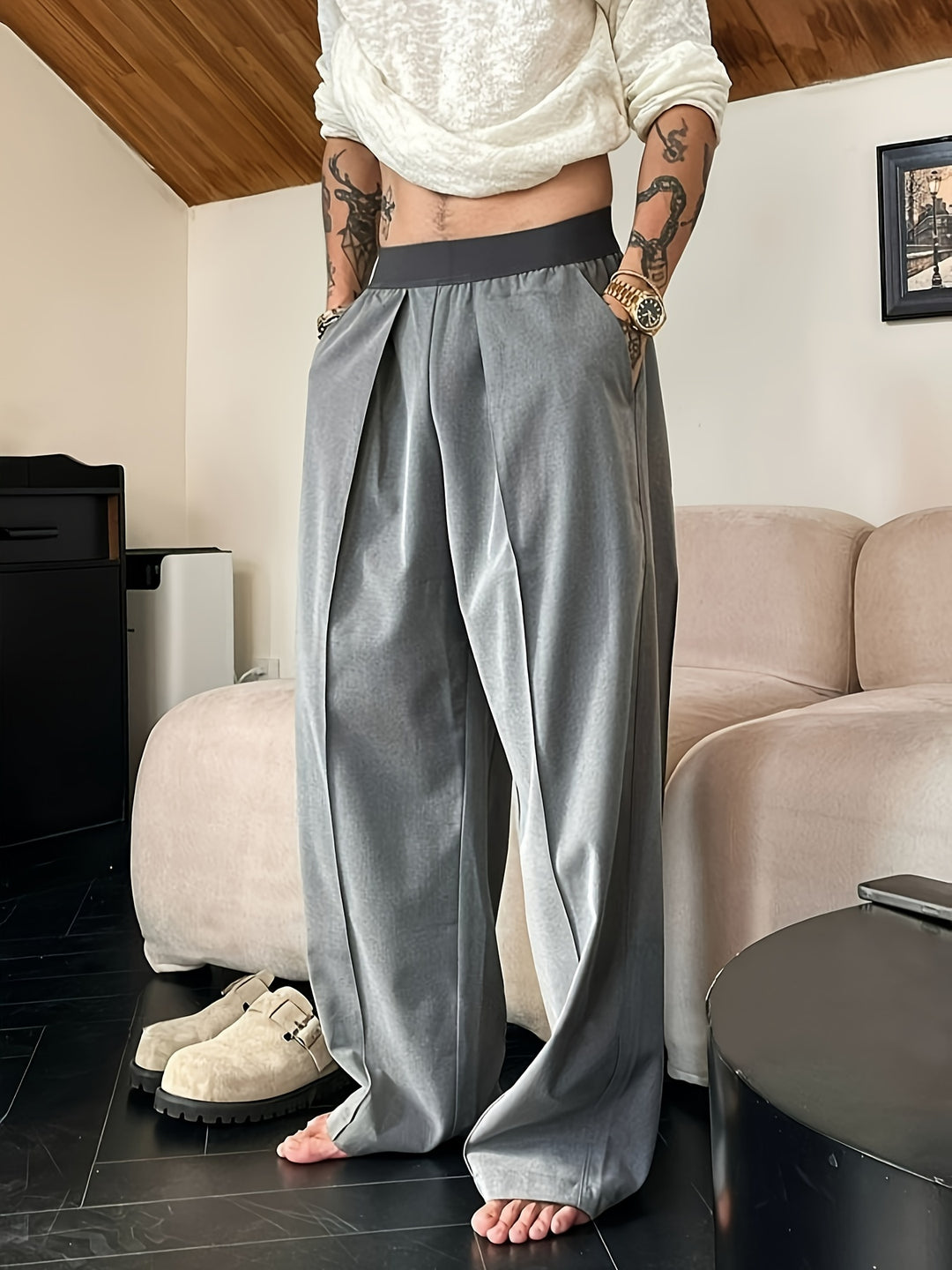 Men's trousers | Relaxed Fit | Elastic Waistband | Contrasting Colours