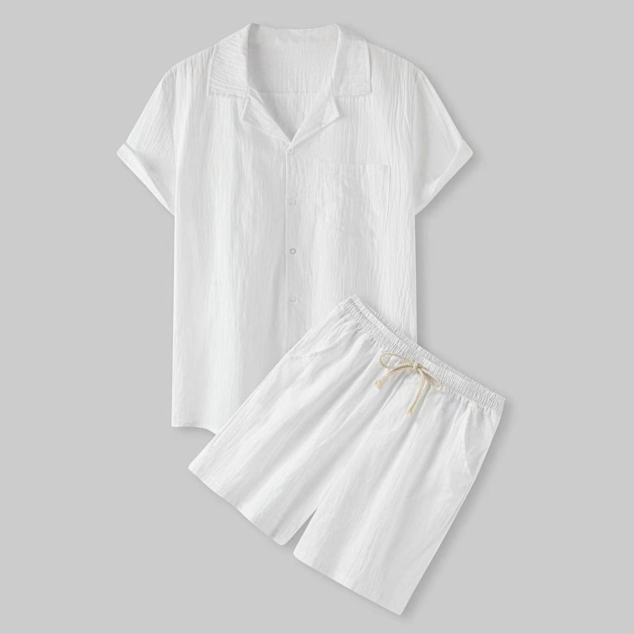 Stylish and Breathable Men's Summer Set with Short Sleeve Shirt and Elastic Waist Shorts | Odin