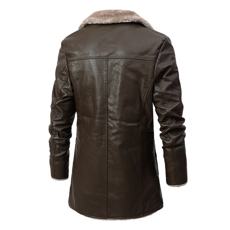 Elegant leather winter coat with soft fleece collar for cosy luxury and modern elegance | Julian