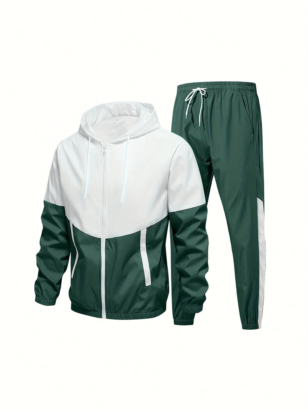 Men's Sports Set | Top & Pants | With Hood & Zip | Light Elastic Polyester