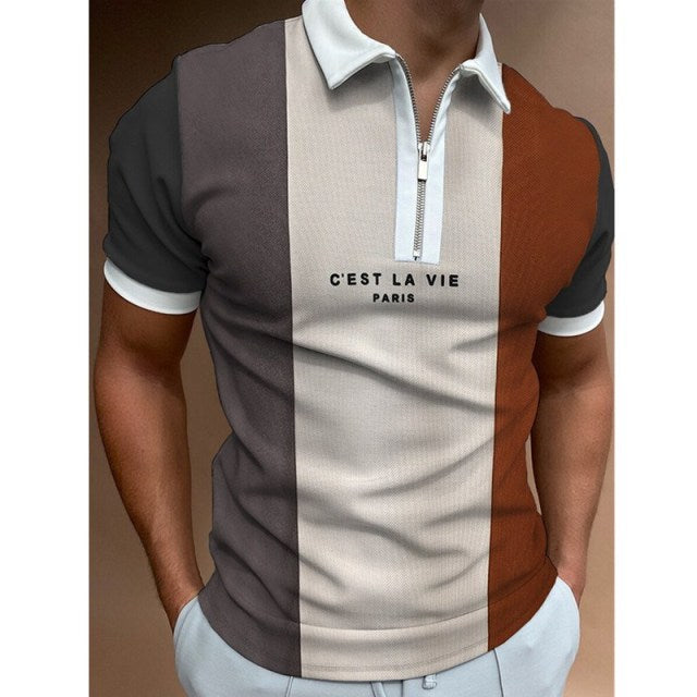 Men's Polo | Retro Zipper Design | Unique Pattern & Modern Casual | Polyester Summer Style