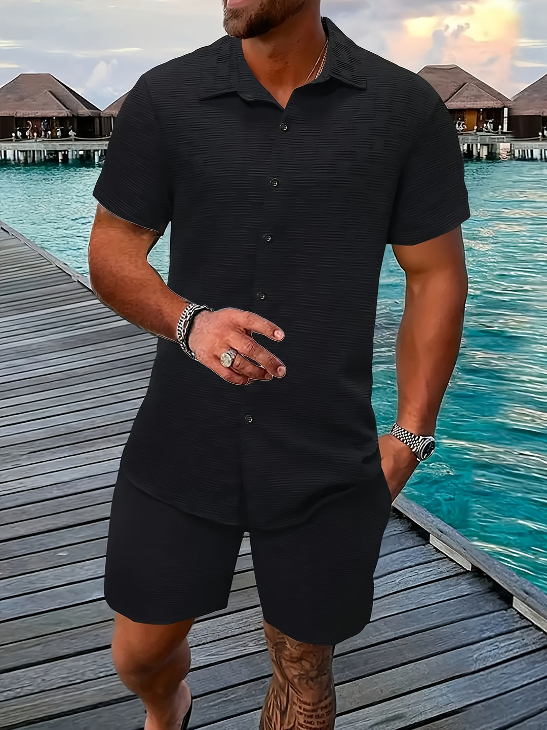 Men's Summer Set | Slim-Fit Shirt & Shorts | Light & Comfortable | Outdoor Activities