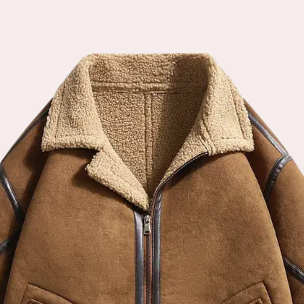 Insulated suede winter jacket for men with stylish fleece collar and windproof design | Mika