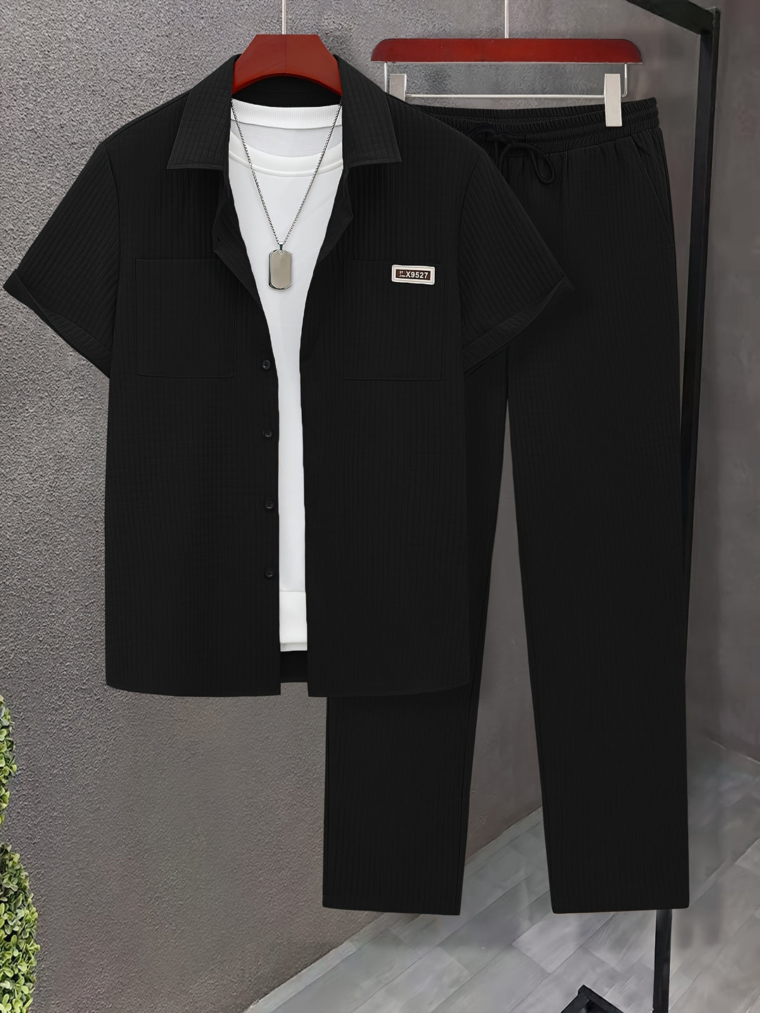 Men's Two-piece Casual Suit | Short-Sleeve Shirt & Long Pants | Summer