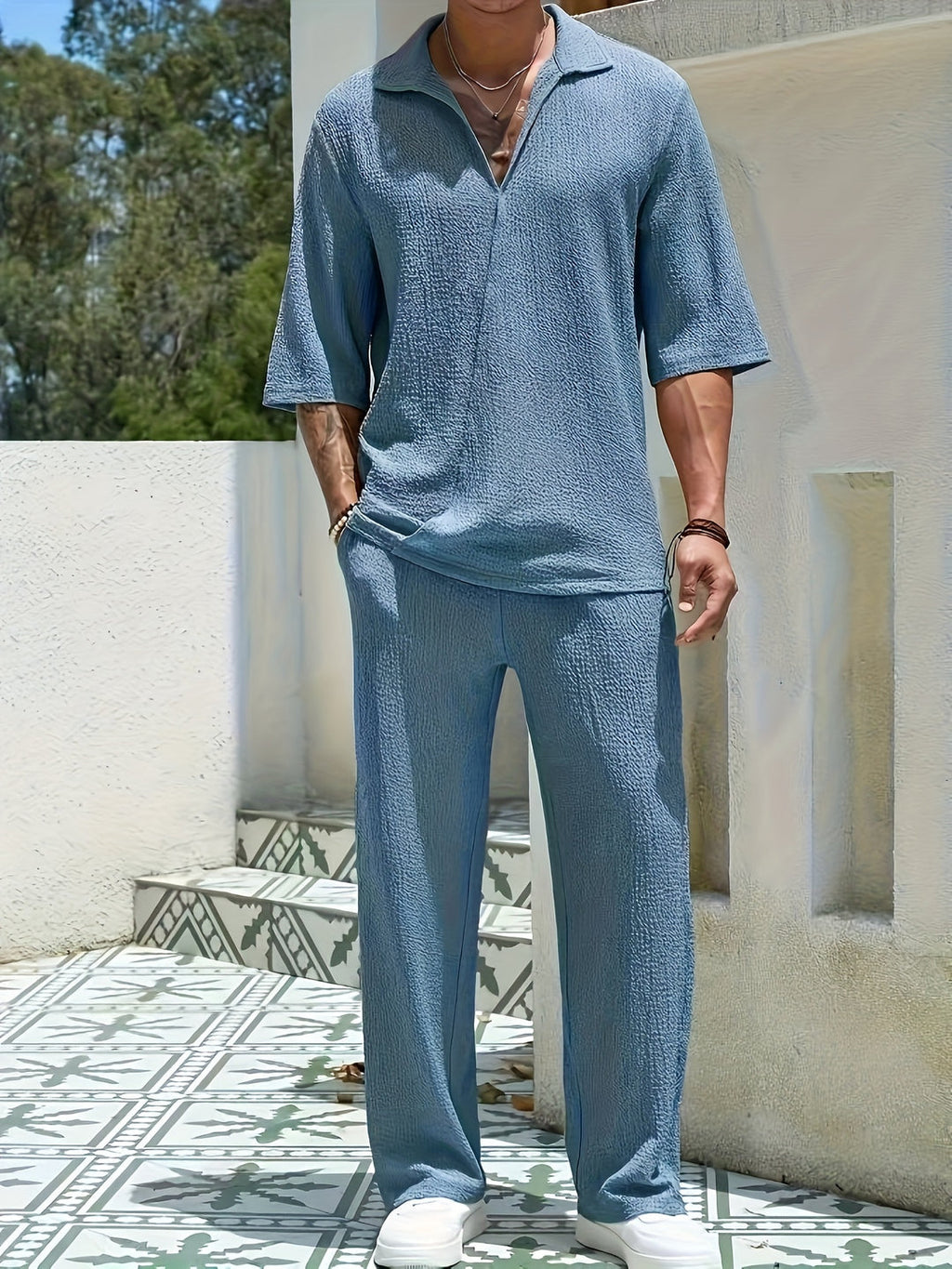 Men's Summer Set | Loose Fit & Turned Collar | Sporty & Comfortable