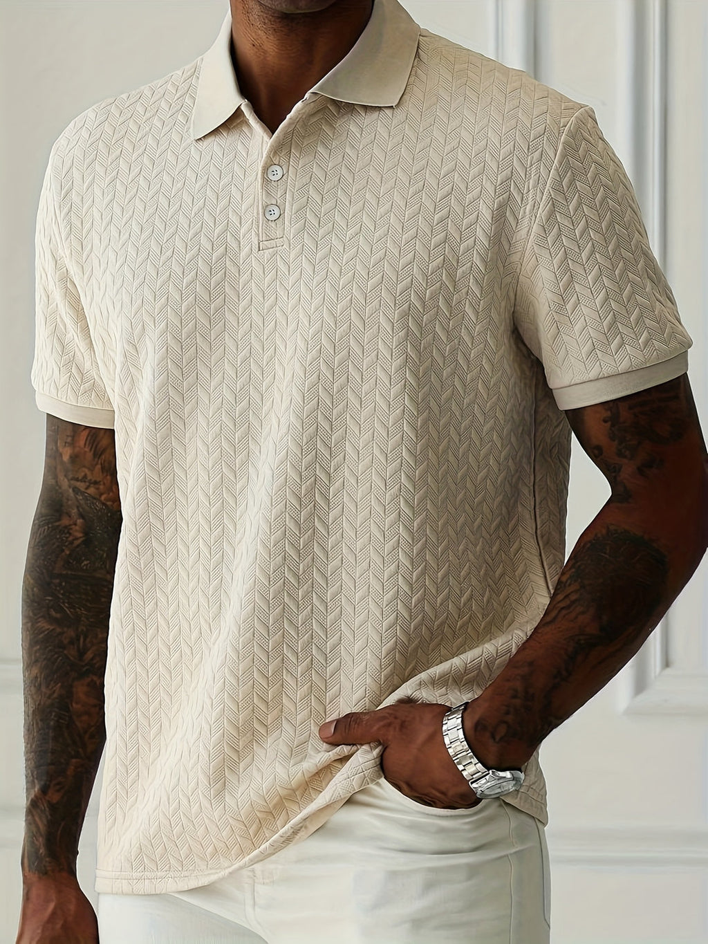 Stylish men's short-sleeved Henley Shirt with button detail and unique texture | Niels