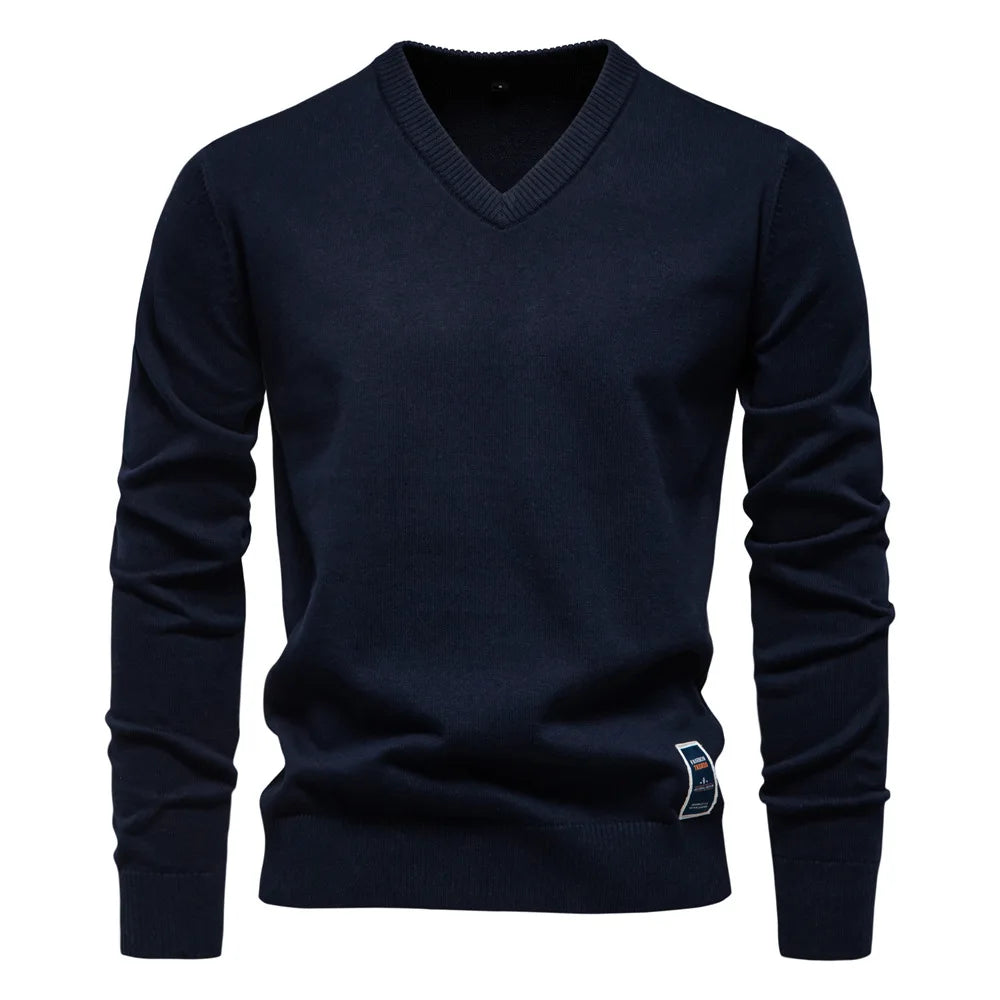 Men's - Classic V-Neck Jumper - Soft Knit Fabric - Elegant Comfort Wear