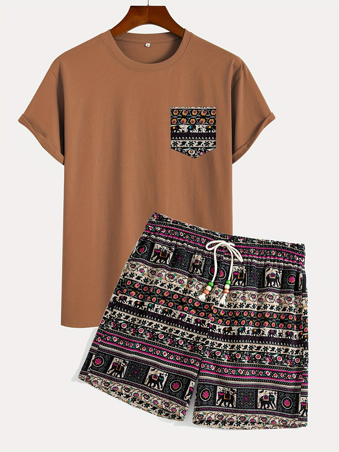 Men's Boho Set | Lively & Stylish | Tribal Print T-Shirt & Shorts | Cotton