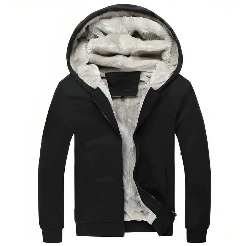 Cosy and fluffy men's zipped jacket with hood for ultimate warmth and comfort | Moos