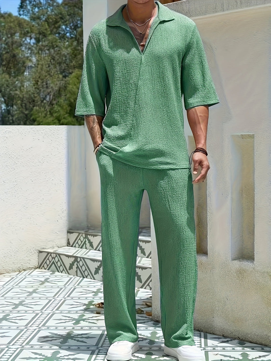 Men's Summer Set | Loose Fit & Turned Collar | Sporty & Comfortable