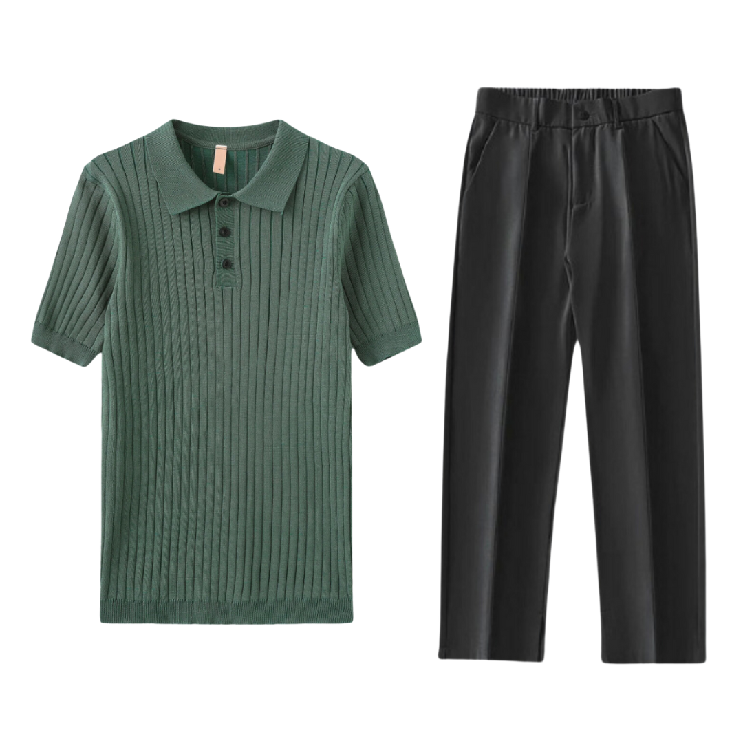 Men's Set of Polo & Pants | 100% Cotton | Timeless & Casual with Unique Designn Outfit