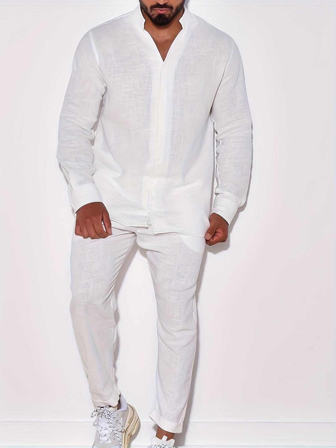 Men's Cotton-Linen Set | Long sleeves & Unique collar design | Breathable & Lightweight