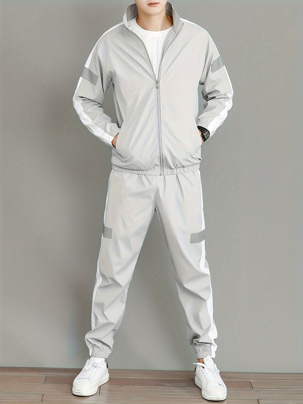 Men's Sports Set | Reflective Zip-Up Jacket & Sweatpants | Breathable & Comfortable