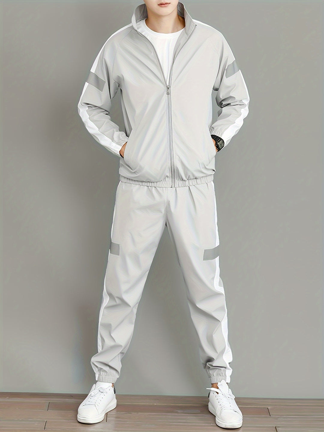 Men's Sports Set | Reflective Zip-Up Jacket & Sweatpants | Breathable & Comfortable