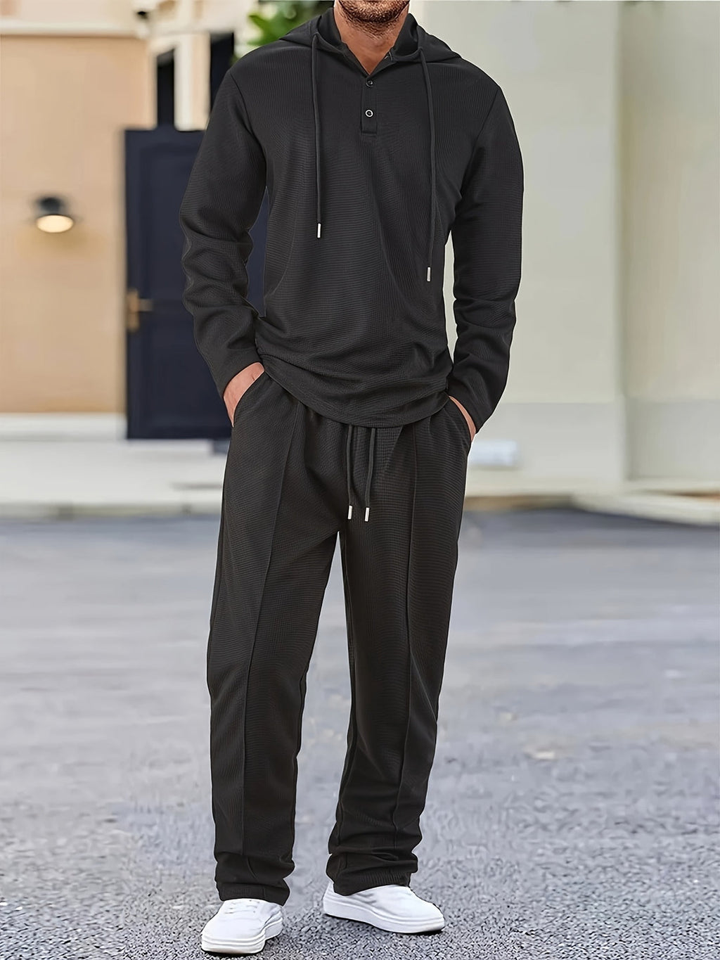 Men's Two-piece Set | Hooded Sweatshirt & Drawstring Trousers | Casual & Comfortable | Spring