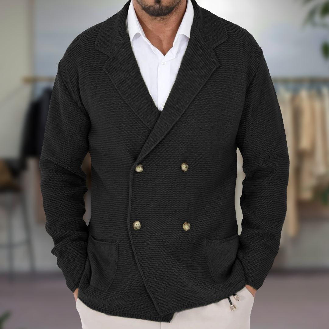 Classic ribbed jumper with front button fastening and notch collar | Stijn