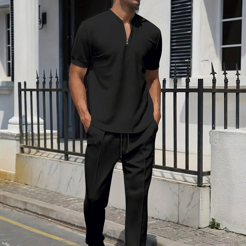 Men's Set | Casual Two-Piece Set | Grey V-neck T-shirt & Pants with Pocket