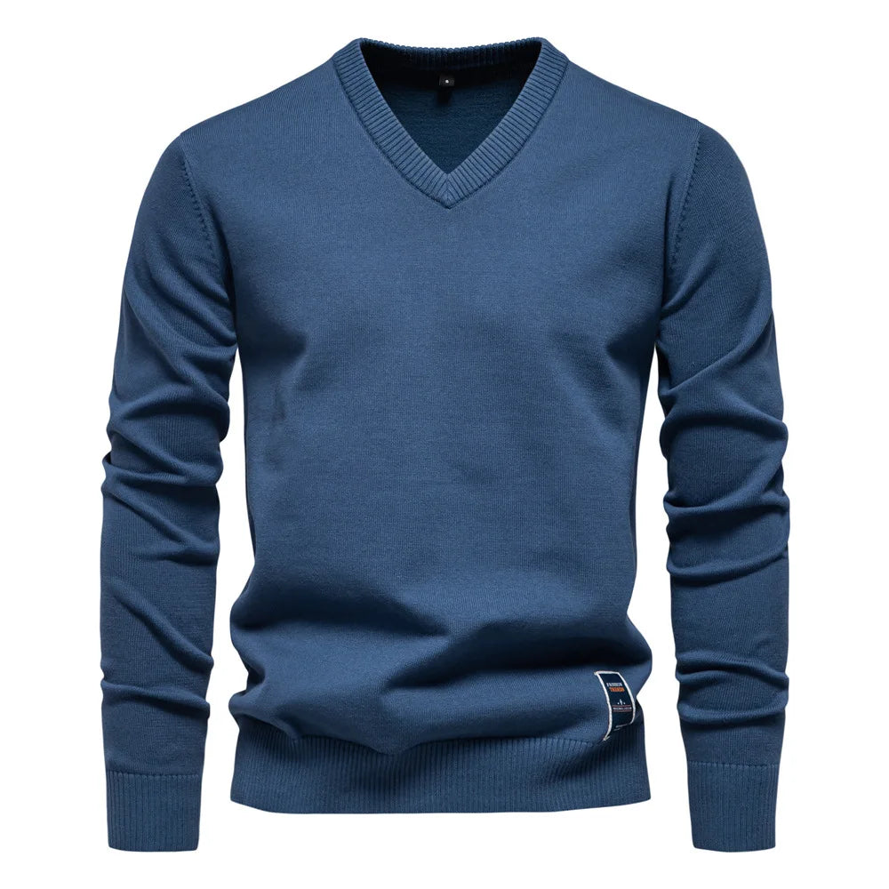 Men's - Classic V-Neck Jumper - Soft Knit Fabric - Elegant Comfort Wear