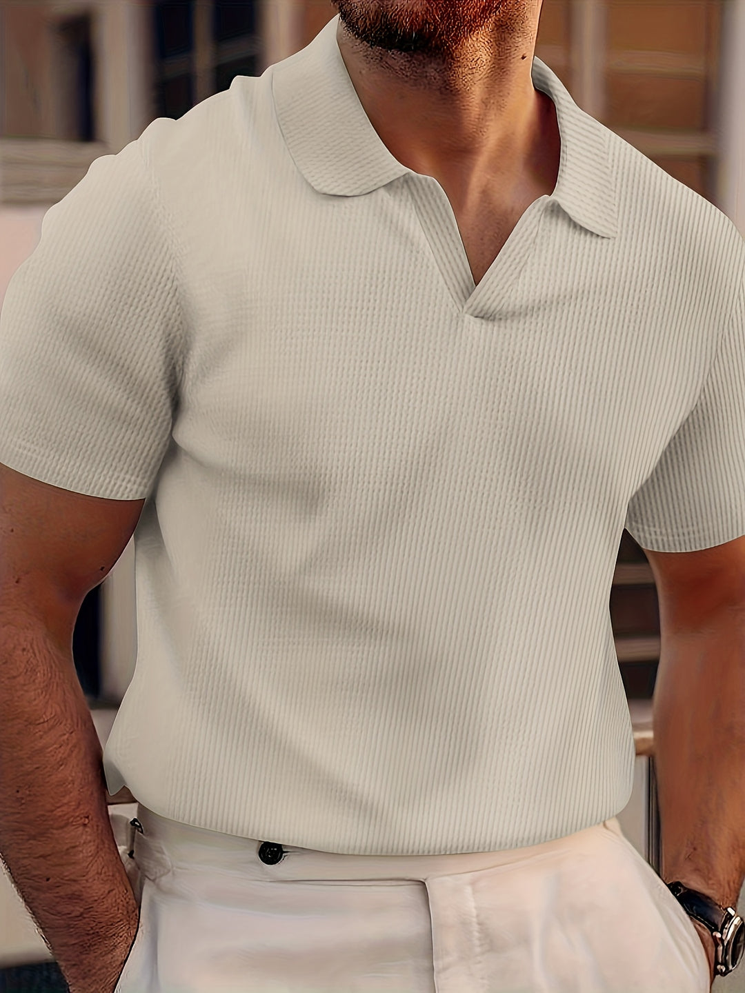 Men's Polo | Solid Colour & Grid Texture | Comfortable Collar | Breathable & Casual