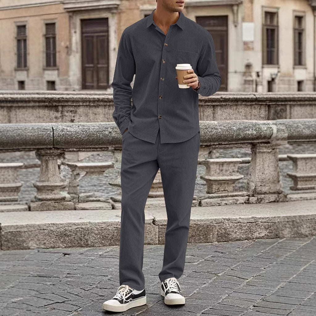 Stylish Corduroy Shirt and Pants Set for Men with Elegant Fit and Unique Design | Bram