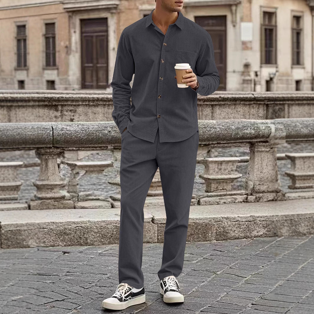 Stylish Corduroy Shirt and Pants Set for Men with Elegant Fit and Unique Design | Bram