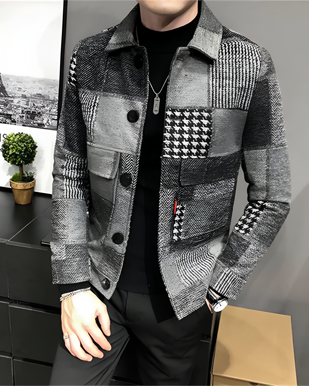 Elegant multi-pattern jacket for men with stylish design and versatile charm | Lars